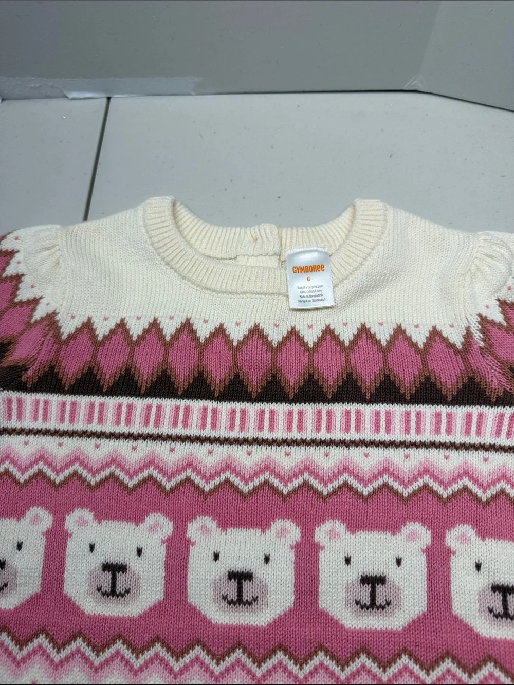 Gymboree Pink Cream Bear Fair Isle Sweater. NWOT